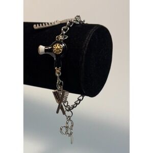 Charm Bracelet Hairdresser Barber Beauty Silver Tone Cute Dangle Charms